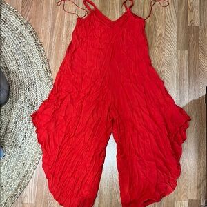 Vince Camuto Red Jumpsuit with Flowing Legs and Spaghetti Straps